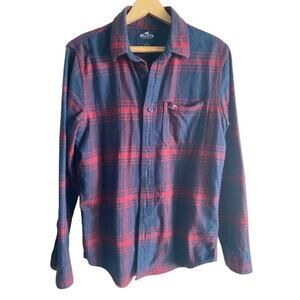Hollister Red Blue Plaid‎ Long Sleeve Button Up Flannel Mens Sz S